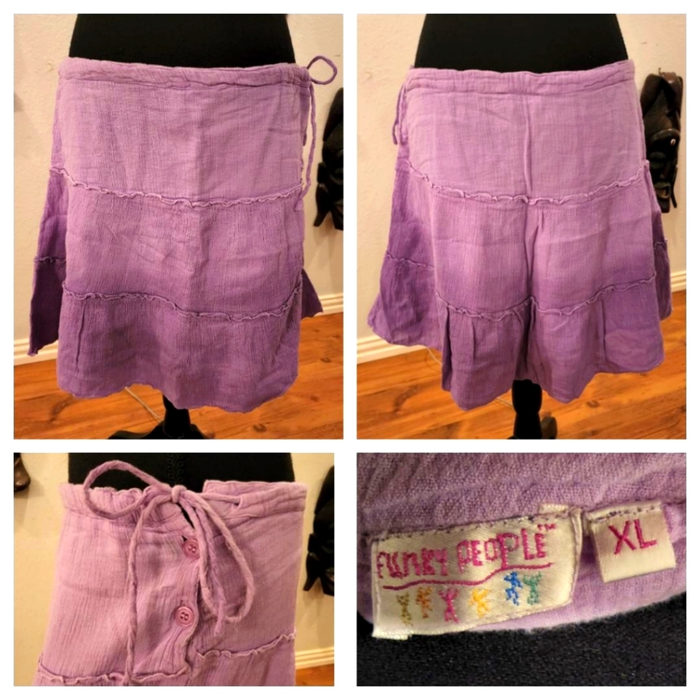 Ombre/Two-Toned Waist-Tie Mini Skirt/Swim Cover, Size XL (Fits S/M)